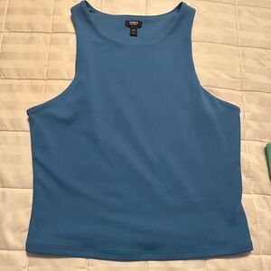 Express Blue Sleeveless Cropped Crew Neck Tank Top